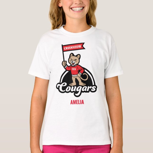 Creekview Elementary Little Cougar Mascot T-Shirt (Framsida)