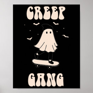 Creep Gang Ghost Skateboard Rolig Halloween Skateb Poster