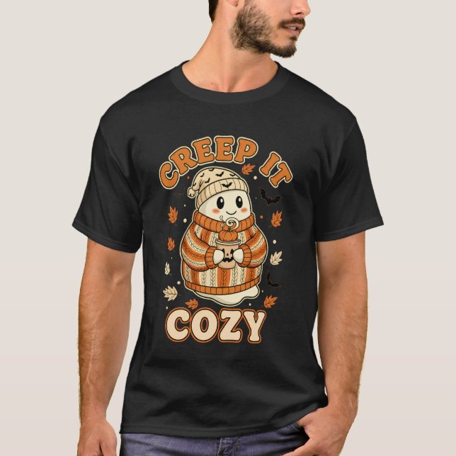 Creep It Cozy Halloween Ghost Pumpkin Spice Fall T Shirt (Framsida)