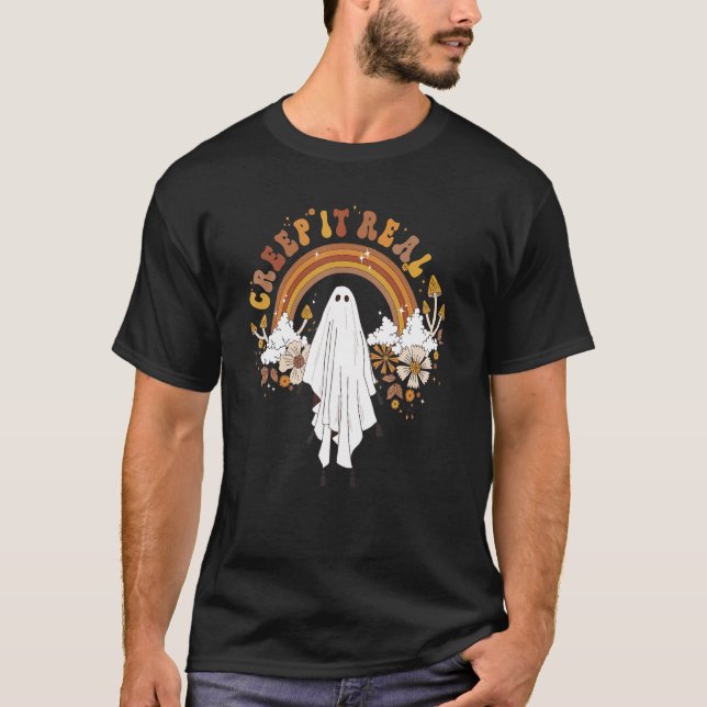 Creep it Real Cute Ghoul Retro Rainbow Floral T Shirt (Framsida)