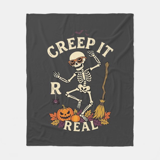 Creep It Real Dansande Skelett Pumpa Kvast_1 Fleecefilt (Framsidan)