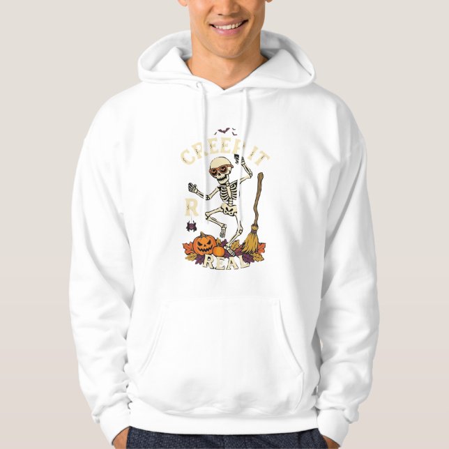 Creep It Real Dansande Skelett Pumpa Kvast_1 Hoodie (Framsida)
