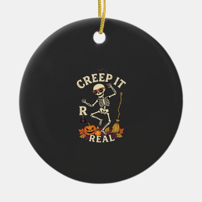 Creep It Real Dansande Skelett Pumpa Kvast_1 Julgransprydnad Keramik (Framsidan)