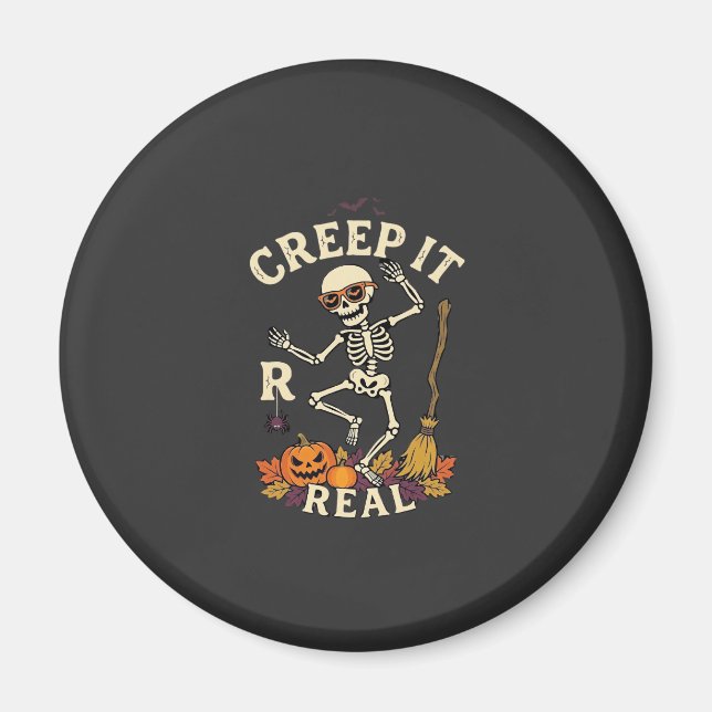 Creep It Real Dansande Skelett Pumpa Kvast_1 Magnet (Framsidan)