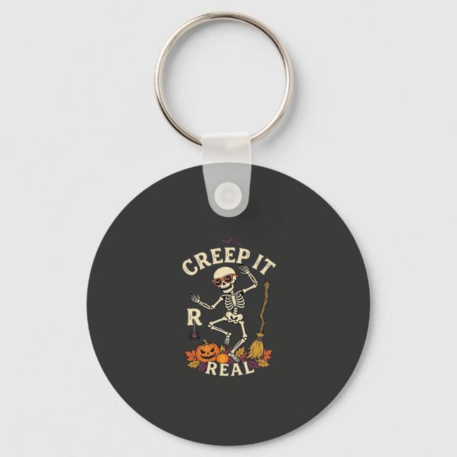 Creep It Real Dansande Skelett Pumpa Kvast_1 Nyckelring (Framsida)