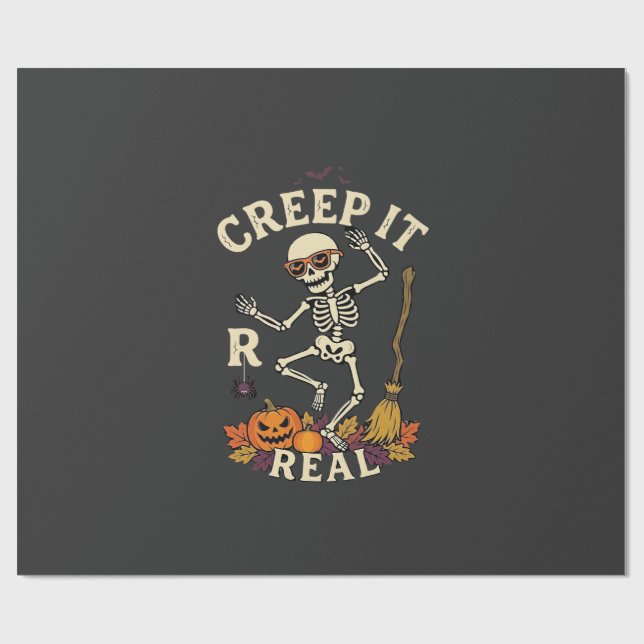 Creep It Real Dansande Skelett Pumpa Kvast_1 Presentpapper (Platt)