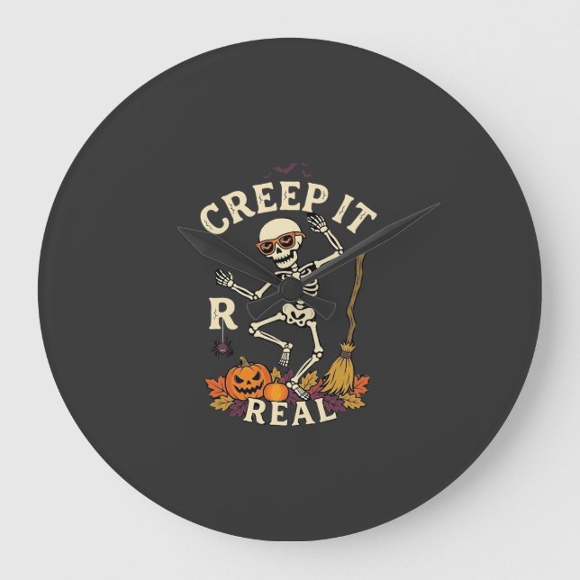 Creep It Real Dansande Skelett Pumpa Kvast_1 Stor Klocka (Framsida)