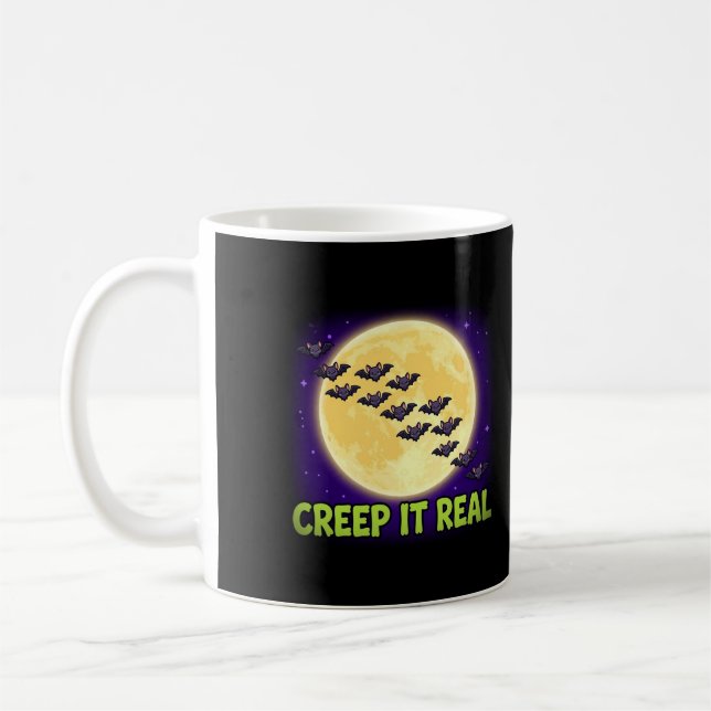 Creep It Real Fladdermöss Måne Halloween Kaffe Mug Kaffemugg (Vänster)