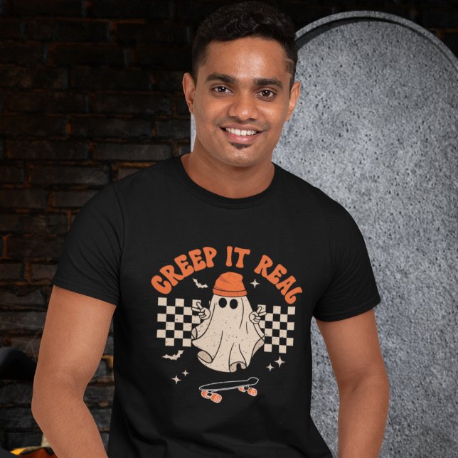 Creep It Real Funny Skater Ghost Halloween T Shirt (Skapare uppladdad)