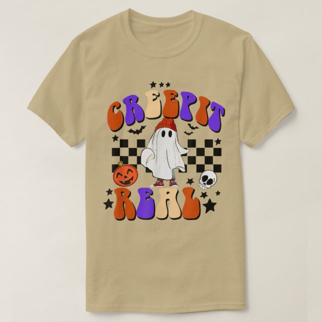 Creep It Real Ghost Bus eller godis,Halloween Fall T Shirt (Design framsida)