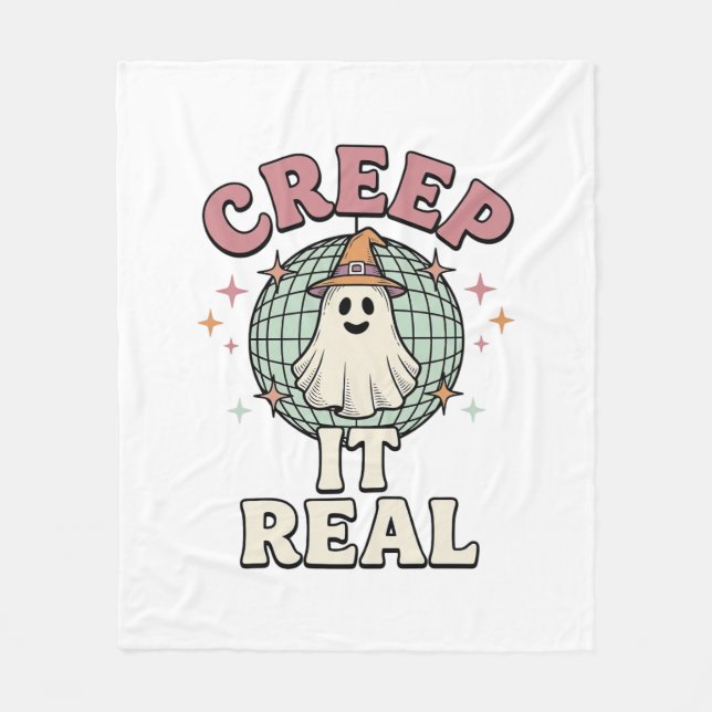 Creep It Real Ghost Disco Halloween T-shirt Design Fleecefilt (Framsidan)