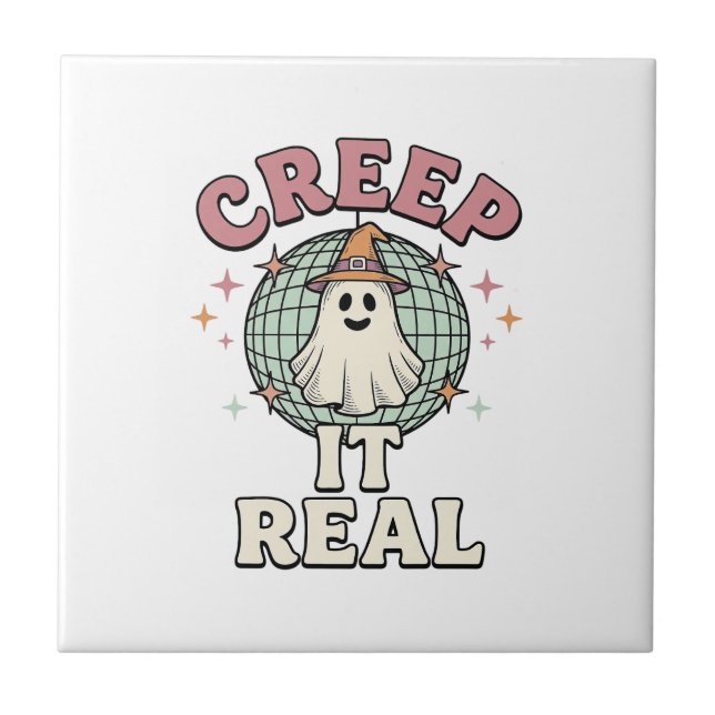 Creep It Real Ghost Disco Halloween T-shirt Design Kakelplatta (Framsidan)