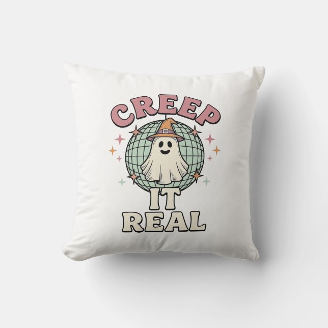 Creep It Real Ghost Disco Halloween T-shirt Design Kudde (Framsida)