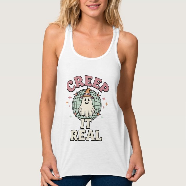 Creep It Real Ghost Disco Halloween T-shirt Design Linne Med Racerback (Framsida)