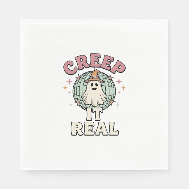 Creep It Real Ghost Disco Halloween T-shirt Design Pappersservett (Framsidan)
