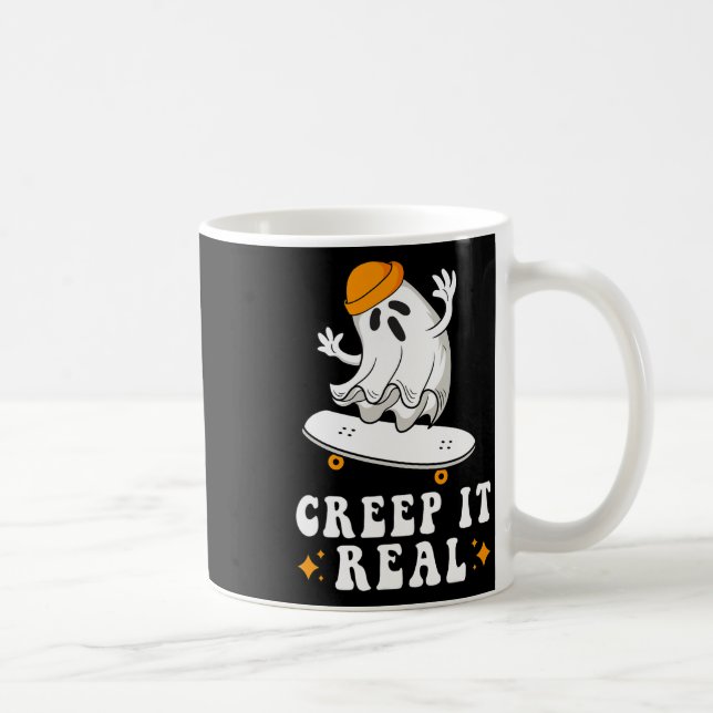 Creep It Real Ghost Halloween Skateboard Pojkar Sk Kaffemugg (Höger)