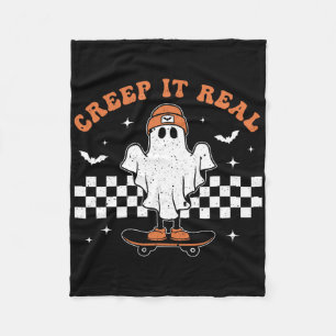 Creep It Real Ghost Skateboard Retro Cute Hallowee Fleecefilt