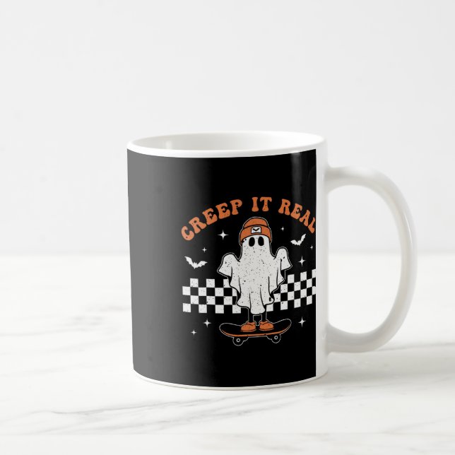 Creep It Real Ghost Skateboard Retro Cute Hallowee Kaffemugg (Höger)