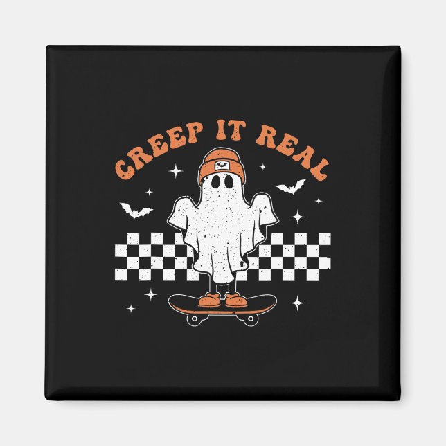 Creep It Real Ghost Skateboard Retro Cute Hallowee Magnet (Framsidan)