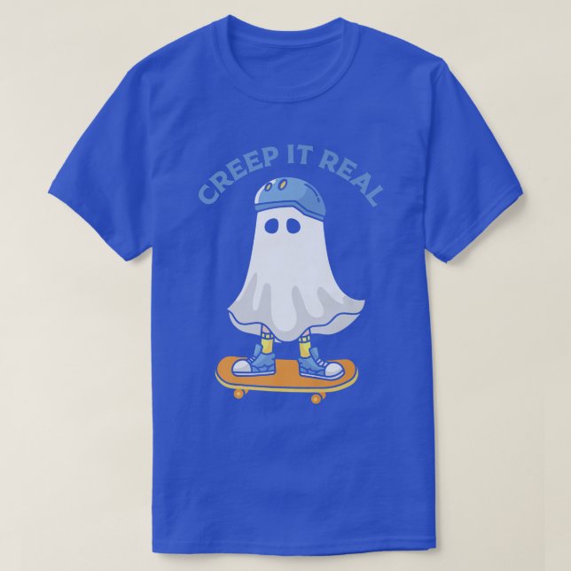Creep it Real Ghost Skateboard Retro Cute Hallowee T Shirt (Design framsida)