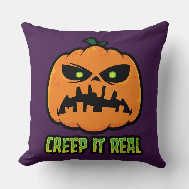 Creep It Real Grumpy Halloween Pumpa Kudde (Framsida)