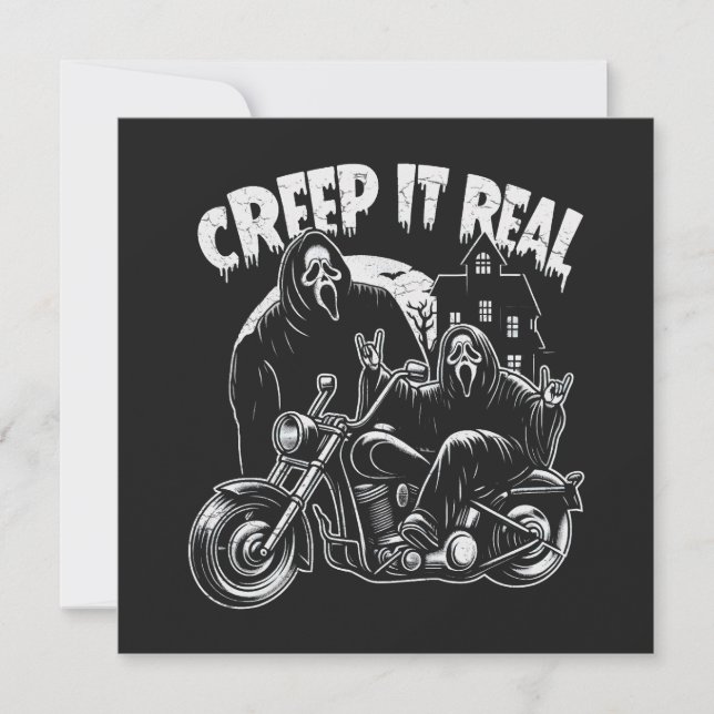 Creep It Real Halloween Biker Ghostface Julkort (Framsida)
