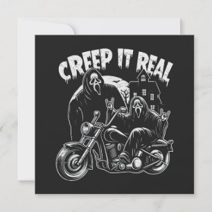 Creep It Real Halloween Biker Ghostface  Julkort