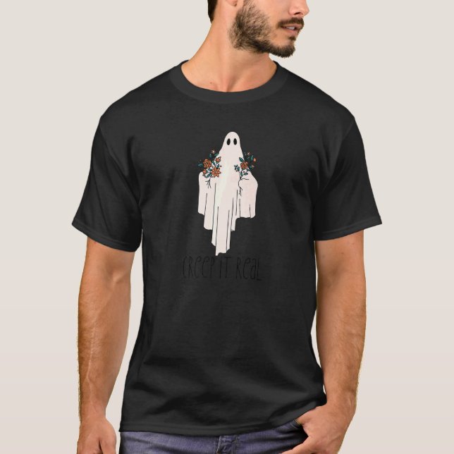 CREEP IT REAL Halloween Ghost med Flowers Memine T Shirt (Framsida)