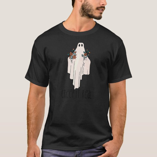 CREEP IT REAL Halloween Ghost med Flowers Memine T Shirt (Framsida)