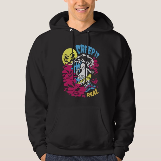 Creep It Real Halloween Men Women Kids Surfing Gho Hoodie (Framsida)