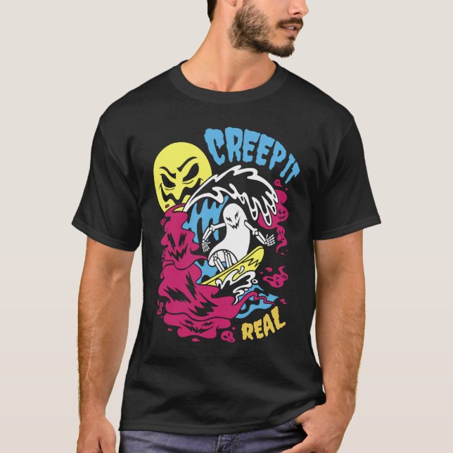 Creep It Real Halloween Men Women Kids Surfing Gho T Shirt (Framsida)