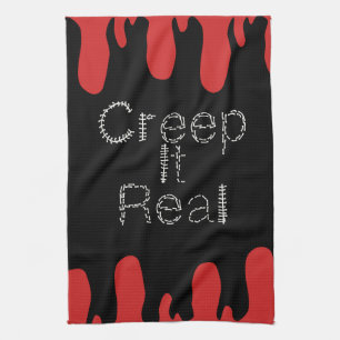 Creep it Real Handritad Font Blod Halloween Kökshandduk