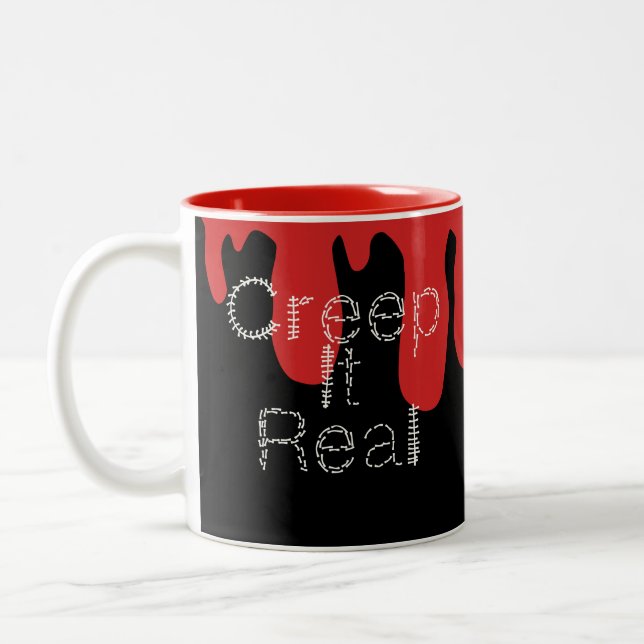 Creep it Real Handritad Font Blod Halloween  Två-Tonad Mugg (Vänster)