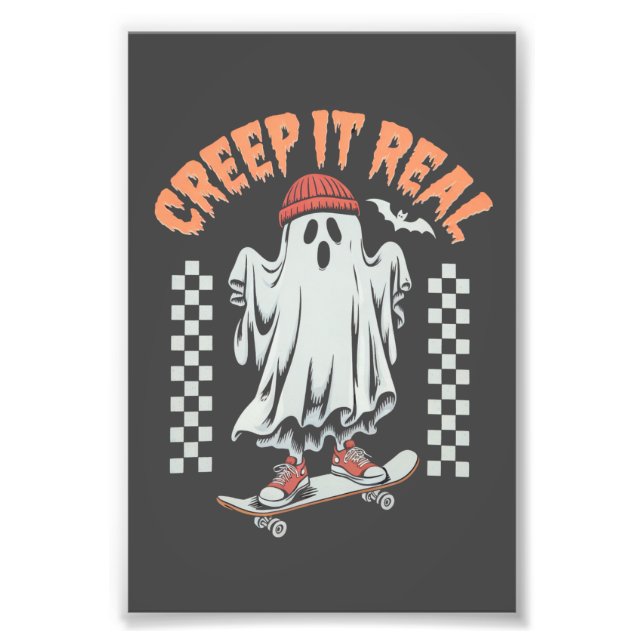 Creep It Real Retro Halloween Skate Spöke  Fototryck (Framsidan)