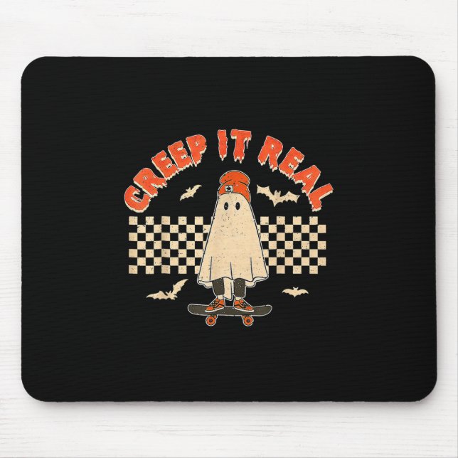 Creep It Real Skateboarding Ghost Retro Halloween  Musmatta (Framsidan)
