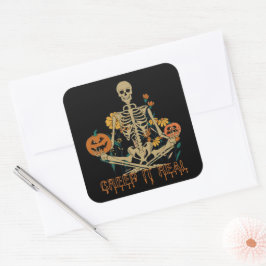CREEP IT REAL skrämmande Halloween skeleton-pumpa Fyrkantigt Klistermärke