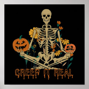 CREEP IT REAL skrämmande Halloween skeleton-pumpa Poster