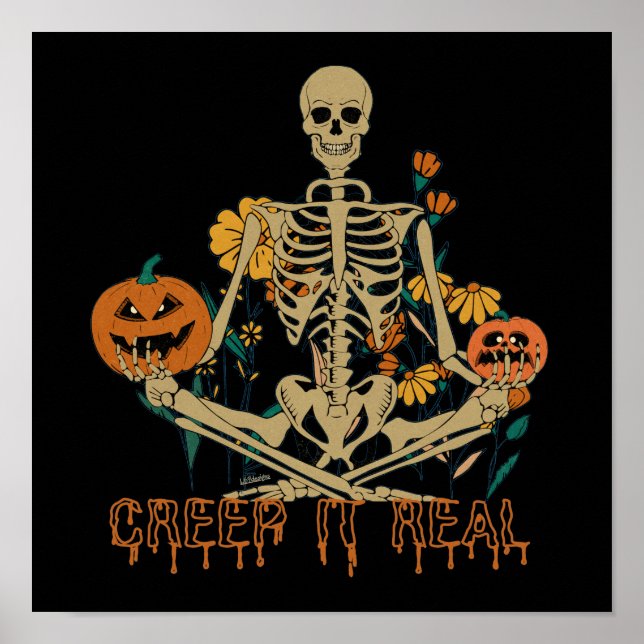 CREEP IT REAL skrämmande Halloween skeleton-pumpa Poster (Framsidan)