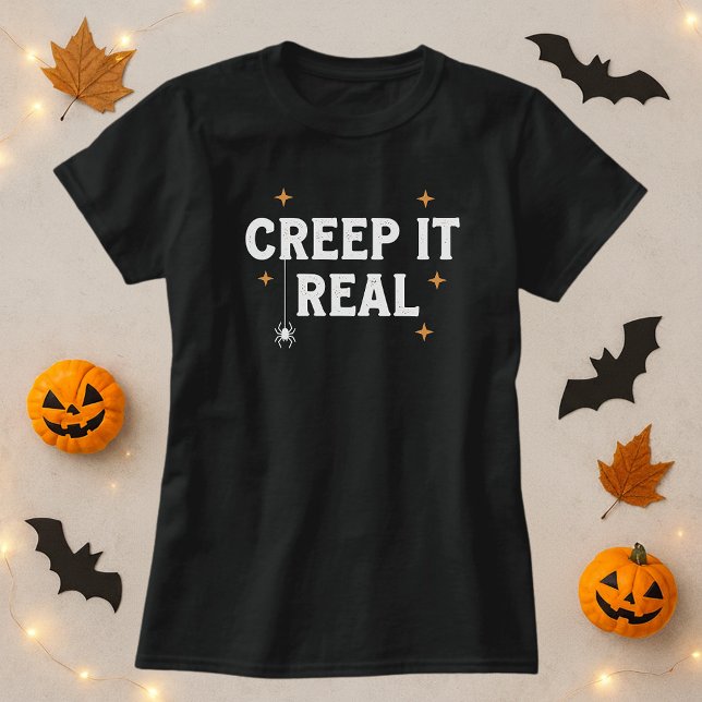 Creep It Real White Spider Pun Halloween T Shirt (Skapare uppladdad)
