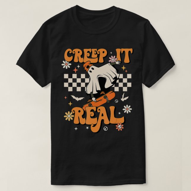 Creep Real Retro Halloween fest Funny Ghost Sk T Shirt (Design framsida)