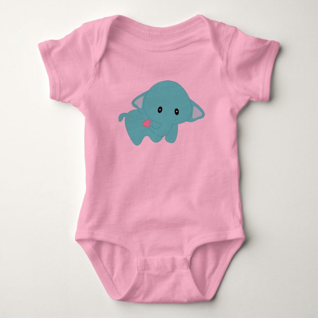 Creeper. för spädbarn för Kawaii bebiselefant T-shirt (Framsida)