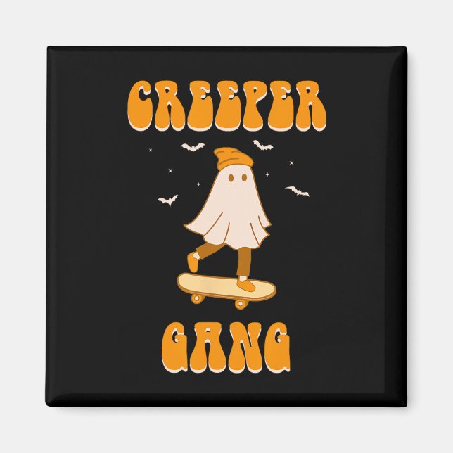 Creeper Gang Ghost Skateboard Roligt Halloween Ska Magnet (Framsidan)