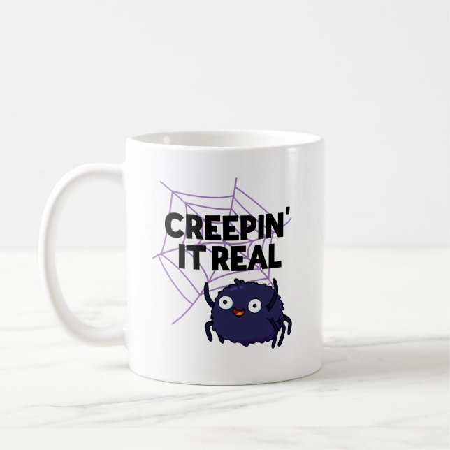 Creepin Det är riktigt roligt Halloween Spider Pun Kaffemugg (Vänster)