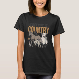 Creepin' It Country Halloween Gårdsdjur Ko Svart T Shirt