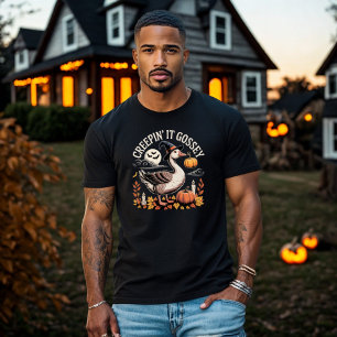Creepin it Gossey Halloween Goose in Witch Hat T Shirt