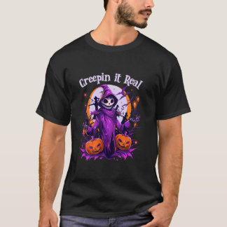 Creepin It Real Creepy Skeleton Witch Spooky Skull T Shirt