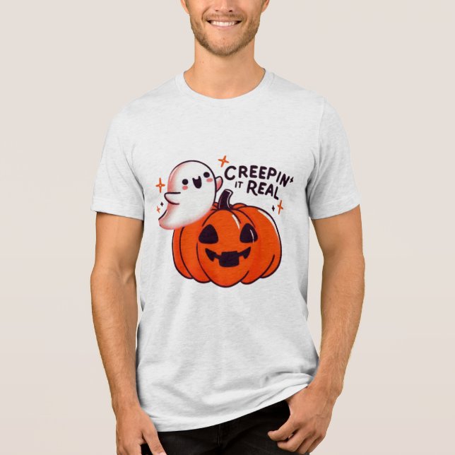 Creepin’ it Real - Friendly Ghost & Pumpkin T Shirt (Framsida)