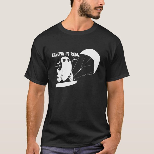 Creepin It Real Ghost Kiteboard Kiter T Shirt (Framsida)