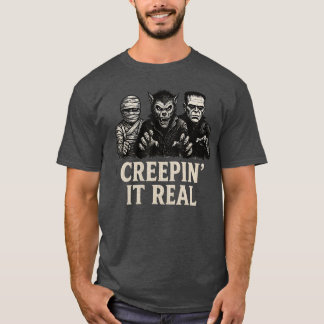 Creepin It Real Klassiska Monster Halloween Skräck T Shirt