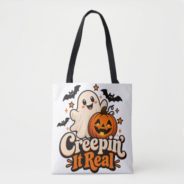 “Creepin’ It Real” Sött Halloween Tygkasse (Framsida)